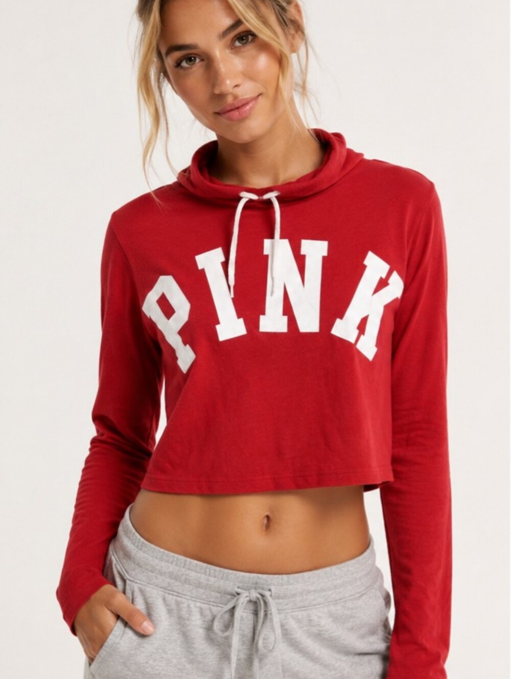 PINK Victoria’s Secret Red Cowl Neck Cropped Sweatshirt Large